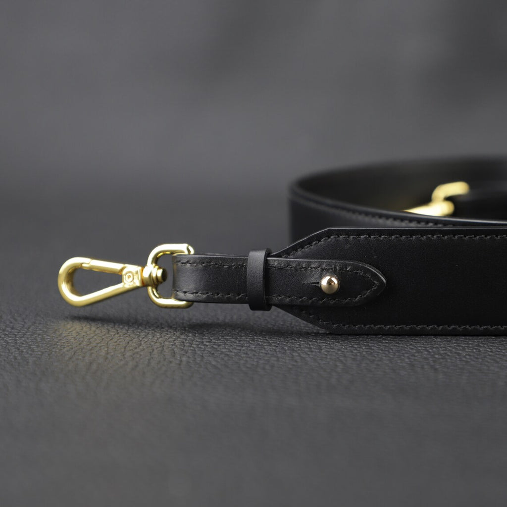 Hermès Style Black Swift Leather Bandoulière (30mm Wide): Detachable Shoulder/Crossbody Strap Compatible with Luxury Bags