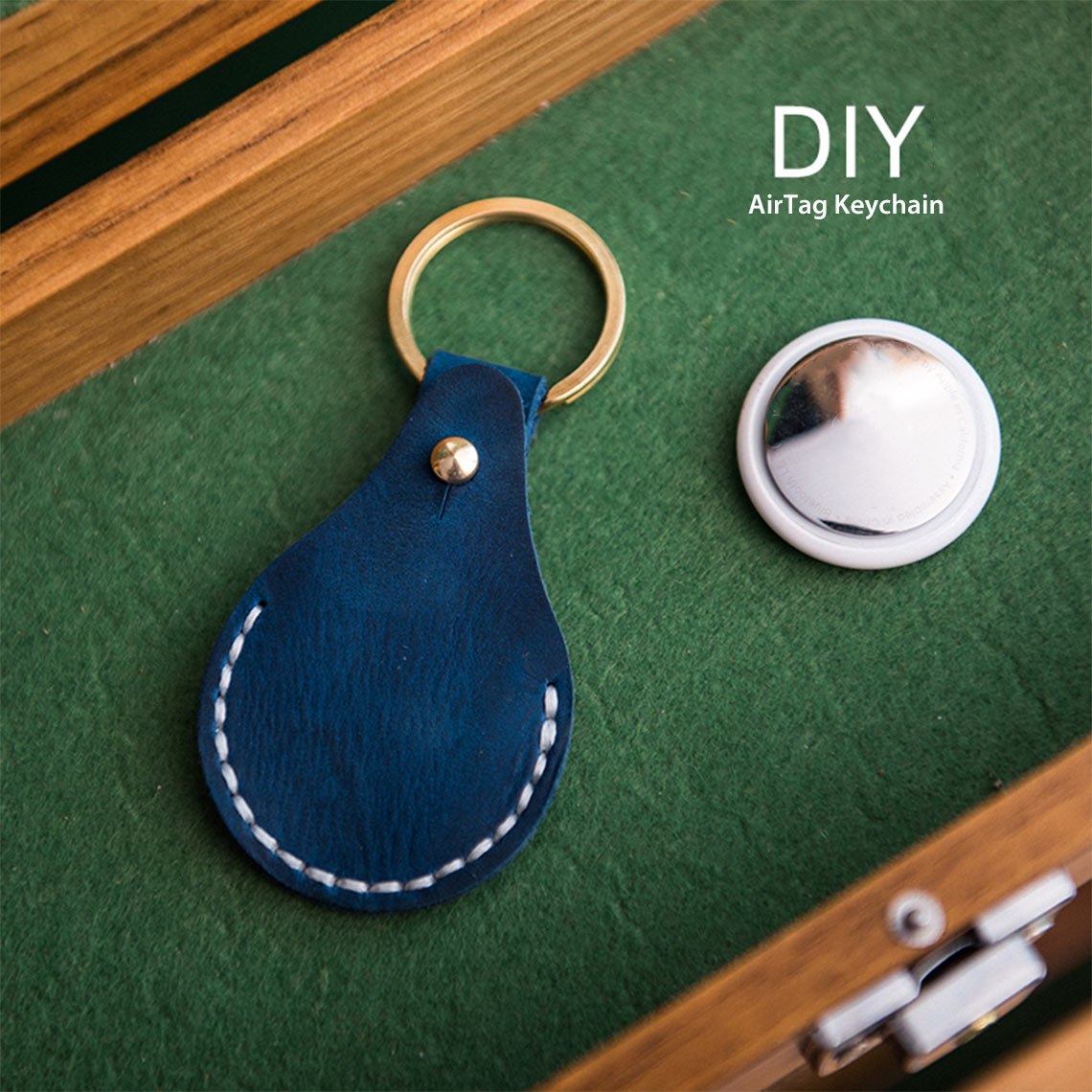 Leather AirTag Accessories | Blue AirTag Case with Key Ring | Wirkin™