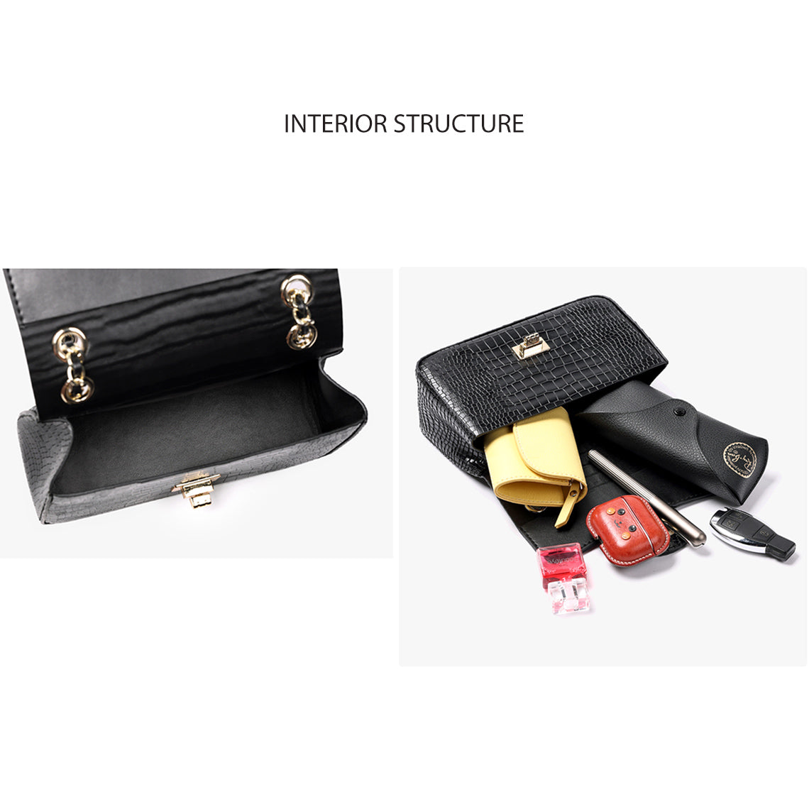 Women Shoulder Bag with Gold Chain | Crocodile Leather Bag Interior - Wirkin™