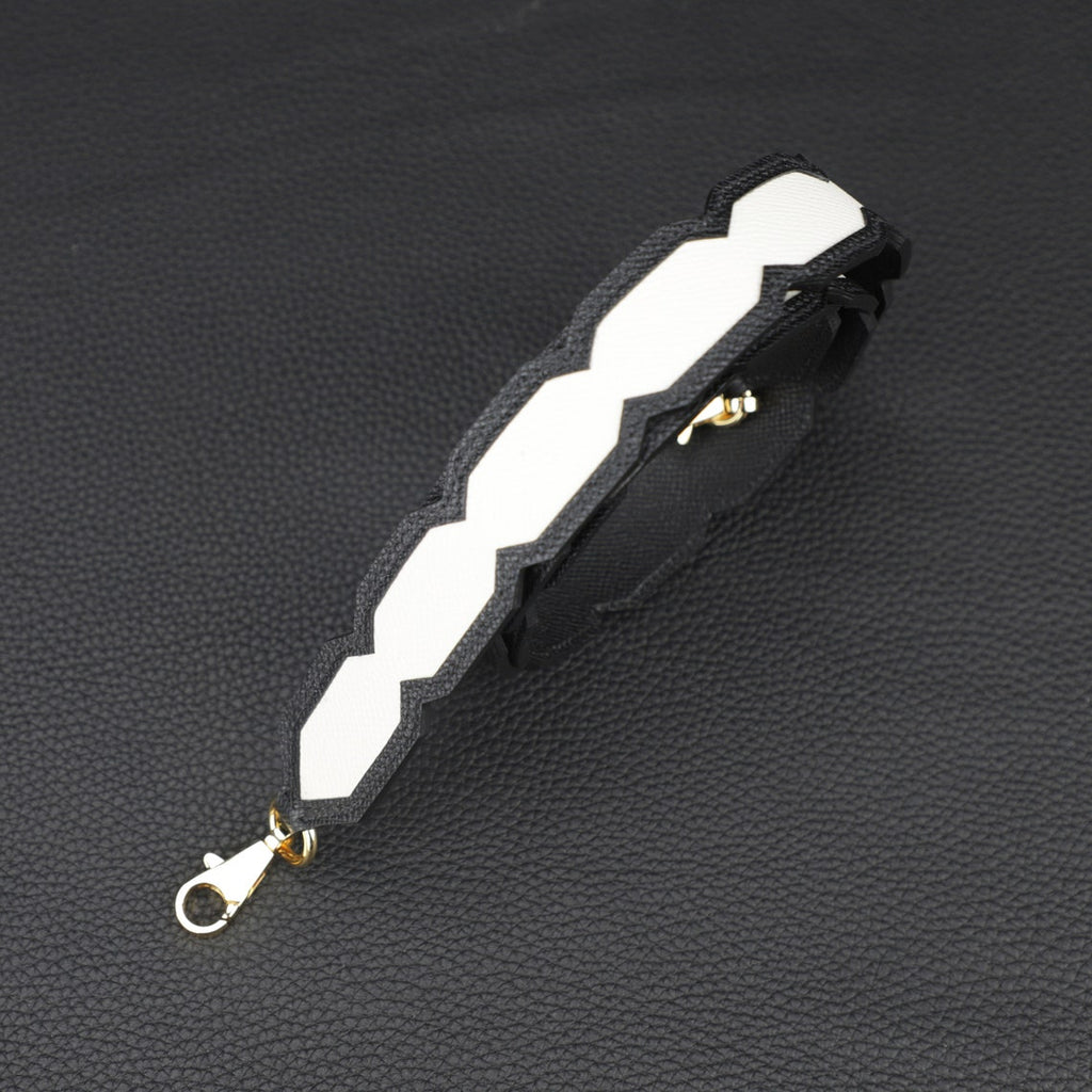 Artisanal Black & White Epsom Leather Bandoulière: Hand-Stitched Detachable Crossbody/Shoulder Strap
