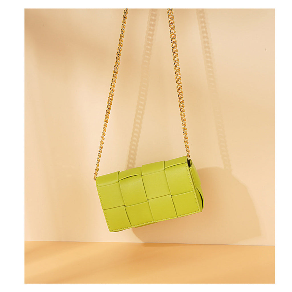 Green Leather Woven Bag with Chain Strap | Inspired Intrecciato Crossbody Bag - Wirkin™