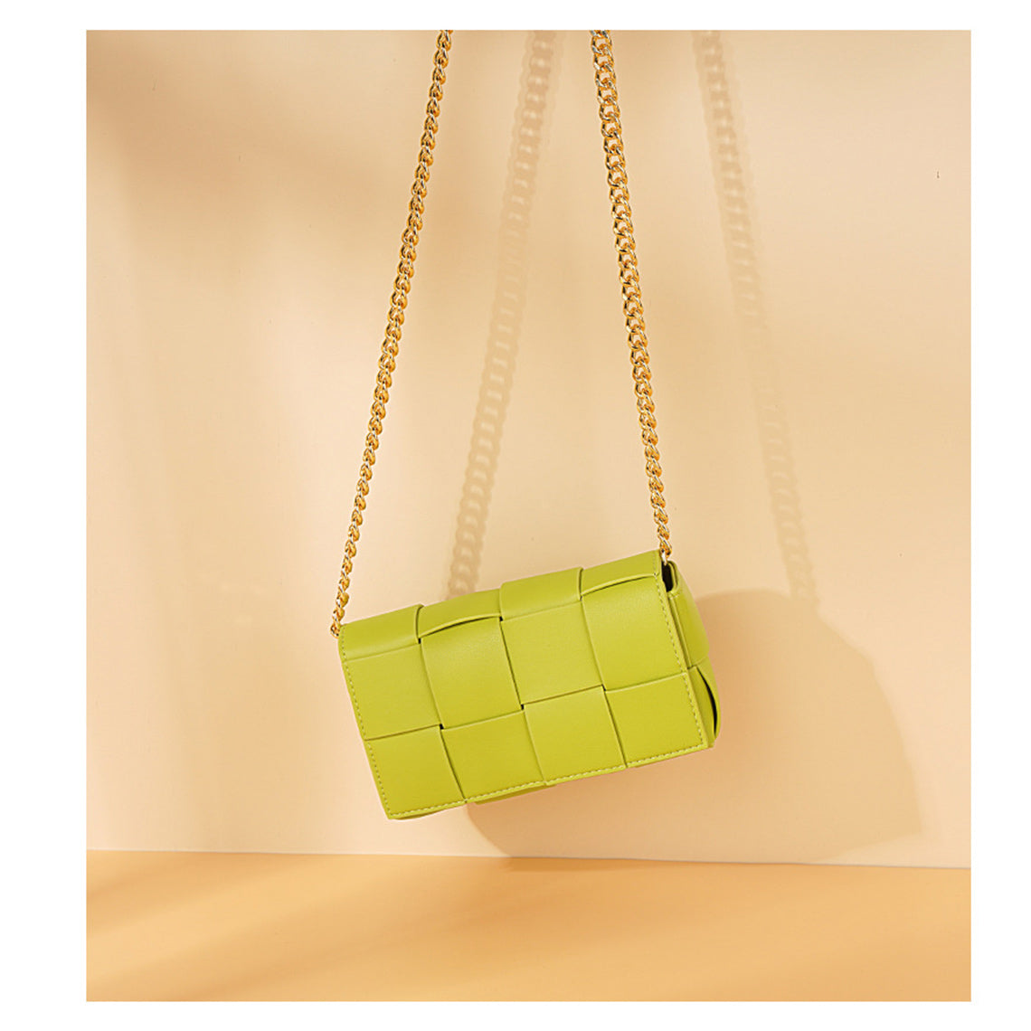 Green Leather Woven Bag with Chain Strap | Inspired Intrecciato Crossbody Bag - Wirkin™