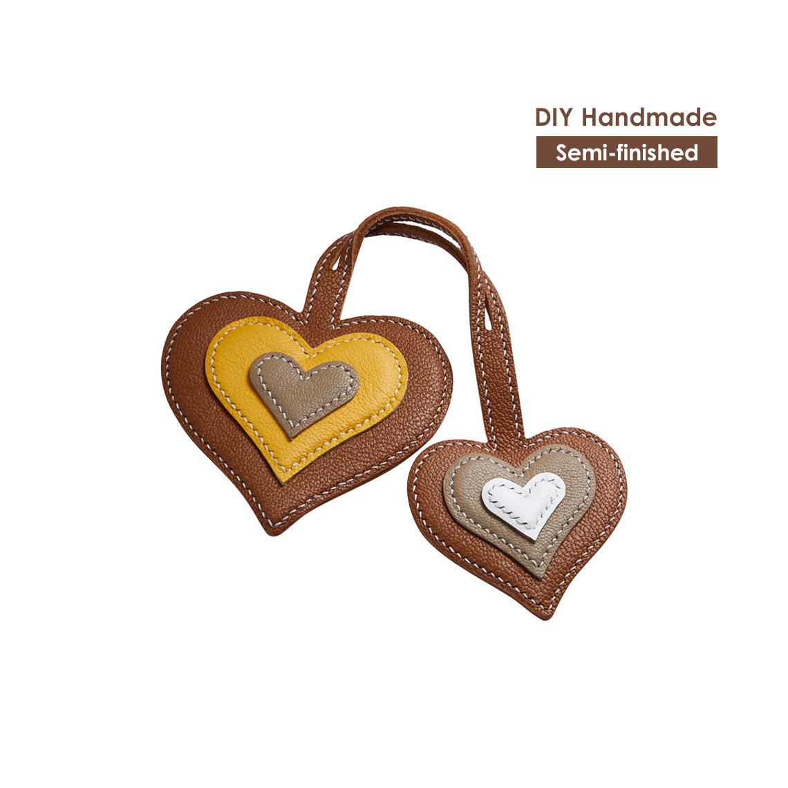 DIY Leather Bag Charm Kit | Luxury Leather Double Heart Bag Charm Handmade Bag Accessories - Wirkin™ DIY Leathercrafts