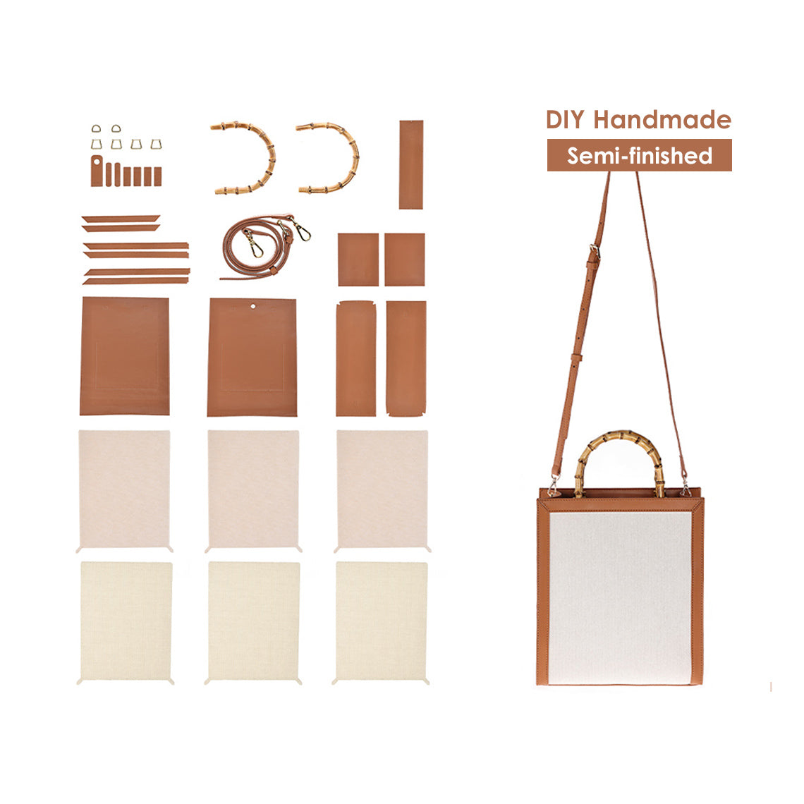 Leather Bamboo Top Handle Tote Bag DIY Kit | Easy Tote Bag DIY Kit Luxury Dust Bag DIY Ideas - Wirkin™