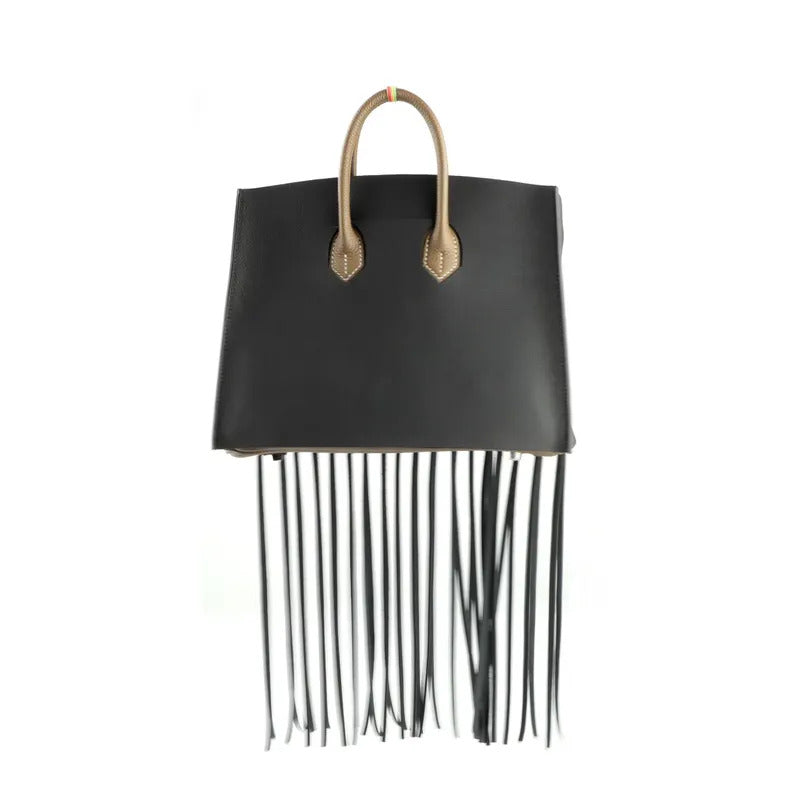Black Fringe Bag Cover for Kelly bag | Leather Protective Bag Cape | Luxury Purse Cover with Long Tassels | Custom Handmade Bag Accessory