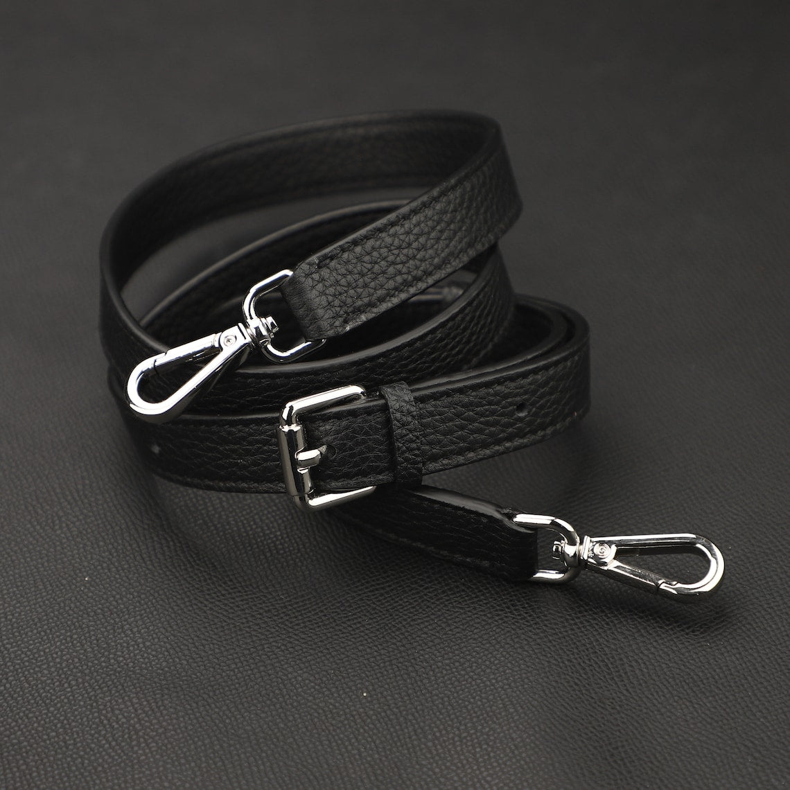 Hermès Style Black Togo Leather Adjustable Bandoulière (18mm Slim): Compatible Crossbody/Shoulder Strap