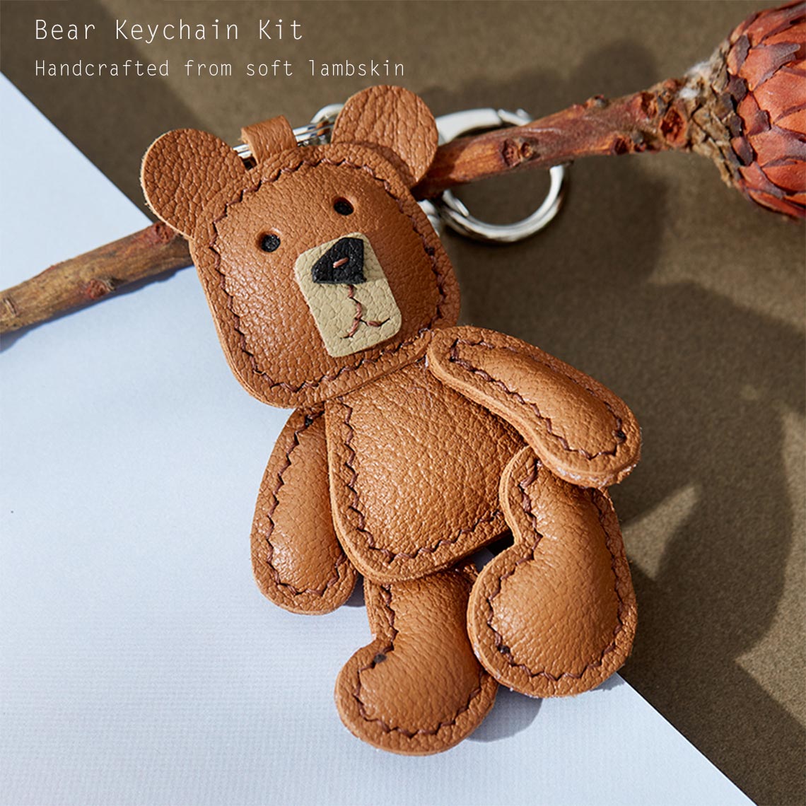 Brown Teddy Bear Keychain Charm | Handmade Leather Cute Bear Keychain - Wirkin™