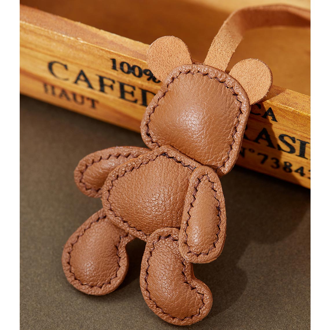 Lambskin Leather Brown Bear Keychain Charm | DIY Keychain Kits - Wirkin™