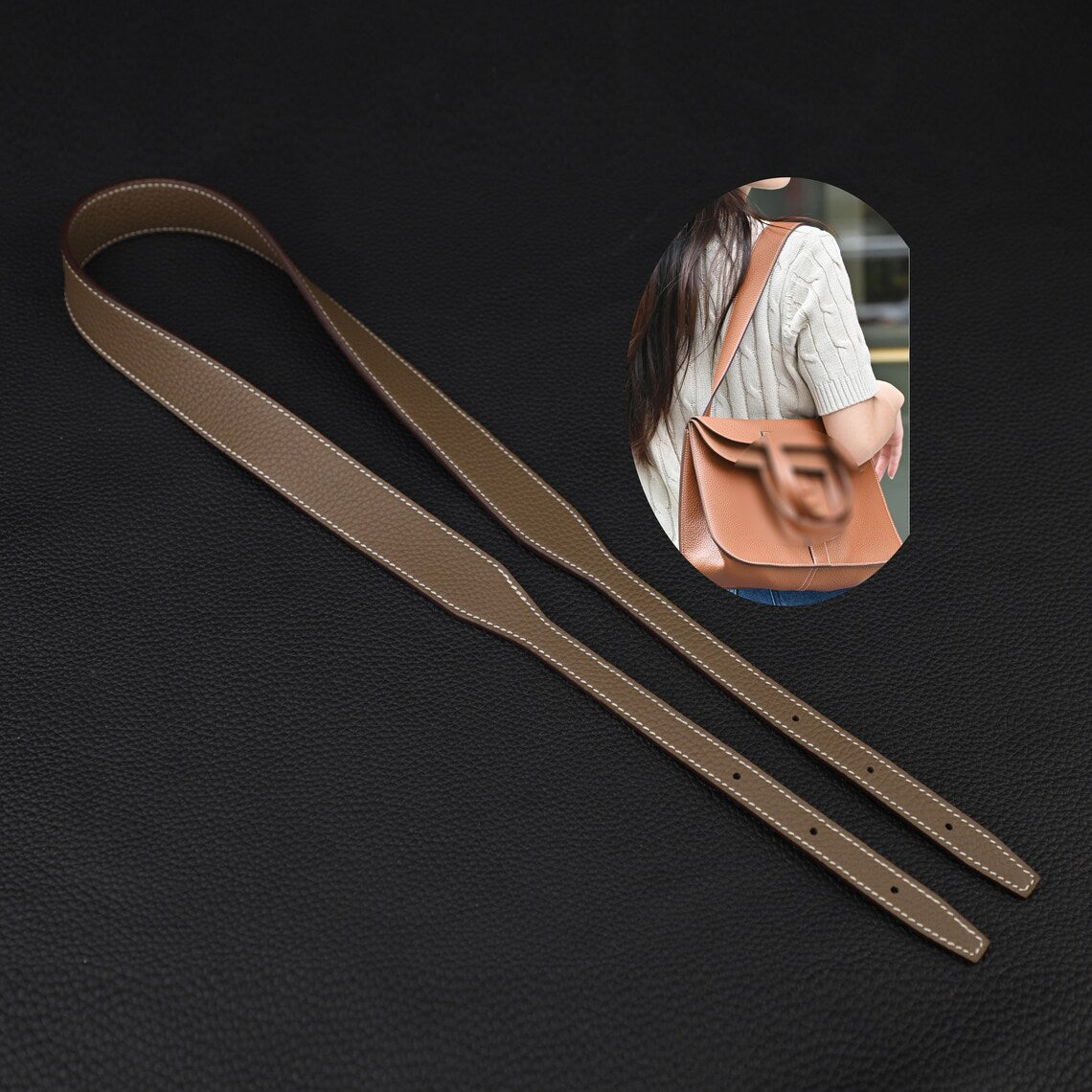 Hermès Style Etoupe (18) Togo Leather Bandoulière (30mm Wide): Compatible Shoulder/Crossbody Strap