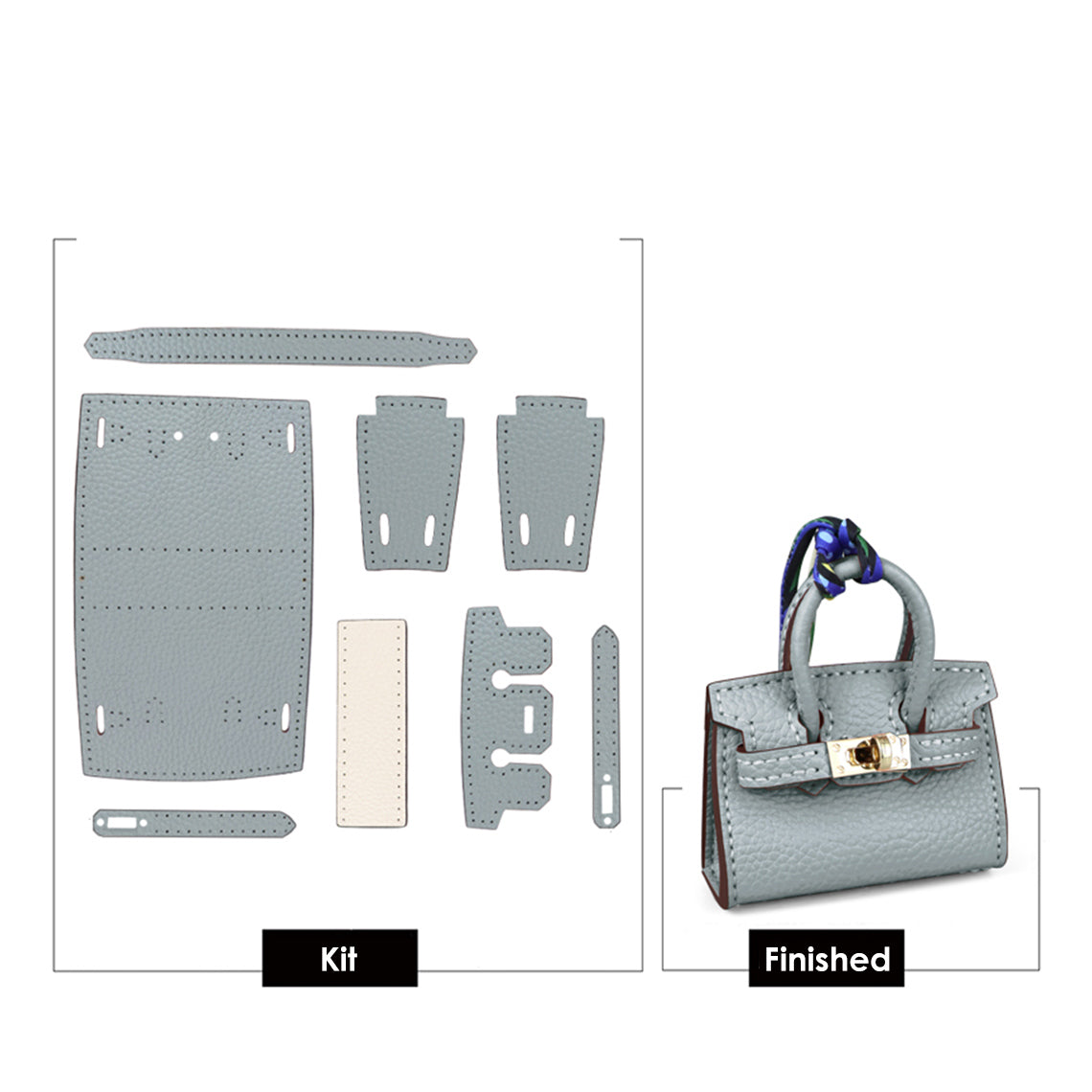Grey Blue Leather Mini Birkin Charm AirPods Holder | Fun DIY Sewing Project for Beginners- Wirkin®