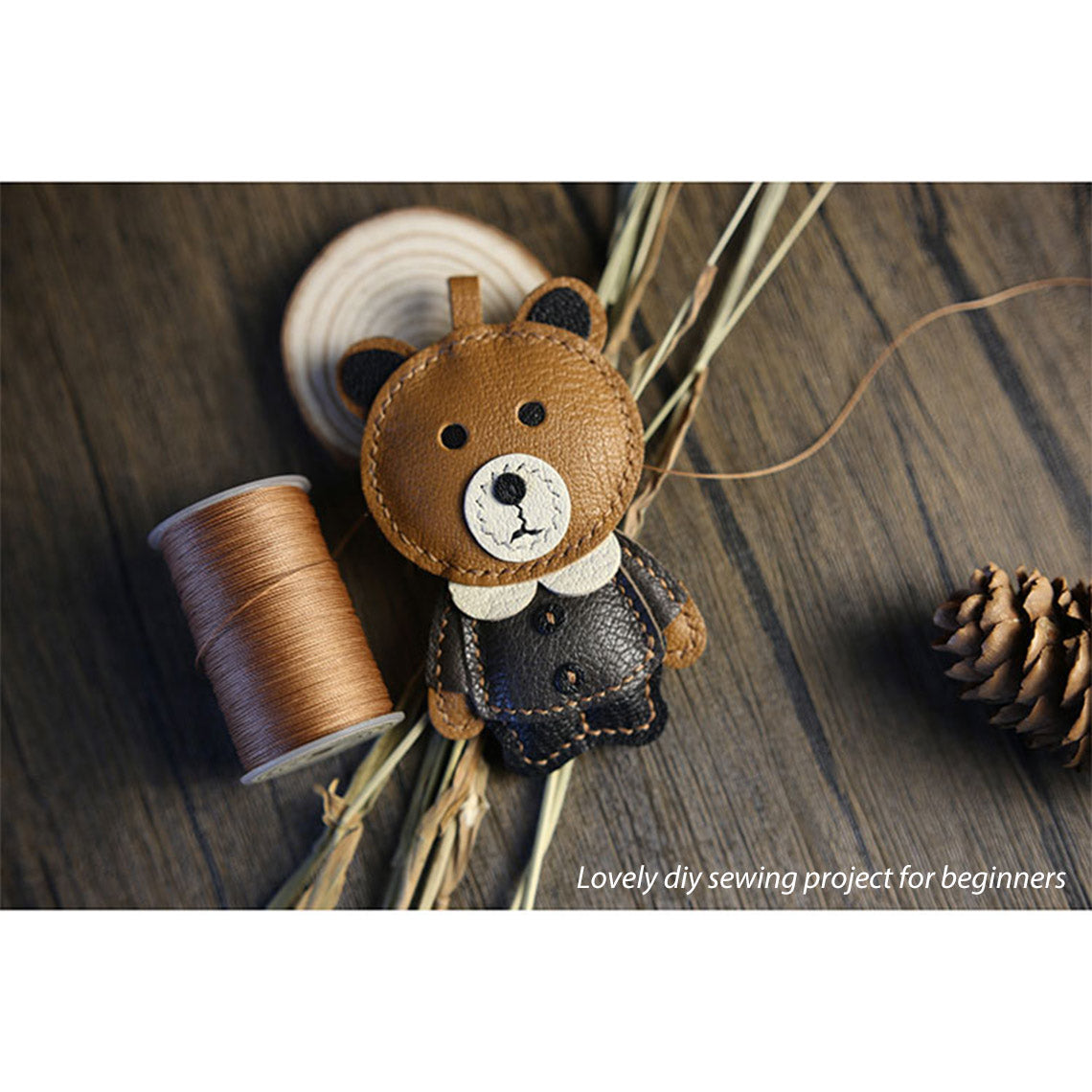Cute Little Bear Keychain Making Kit Handmade Leather Bag Charm | DIY Sewing Kits for Beginners - Wirkin™