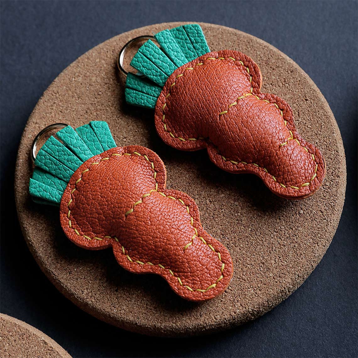 Handmade Cute Carrot Leather Pendant Keyring | DIY Gift Ideas for Bunny Rabbit Lovers - Wirkin™ DIY Leathercrafts