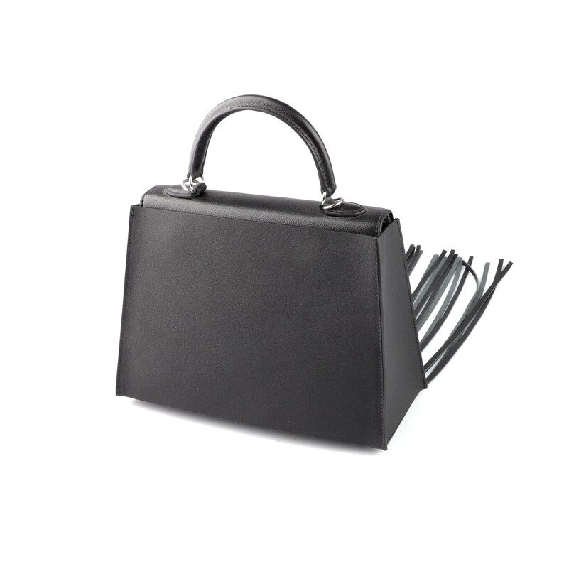 Black Fringe Bag Cover for Kelly bag | Leather Protective Bag Cape | Luxury Purse Cover with Long Tassels | Custom Handmade Bag Accessory