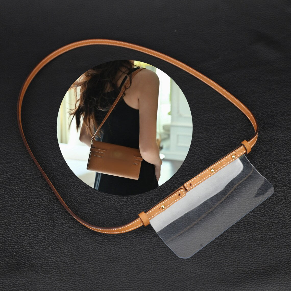 Epsom Leather Wallet Strap with Clear Insert: Kelly & Constance Wallets