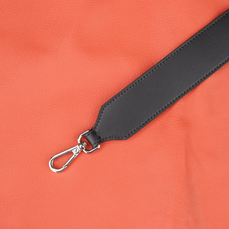 Hermès Style Black Swift Leather Bandoulière (40mm Wide): Compatible Crossbody/Shoulder Strap for Large Totes