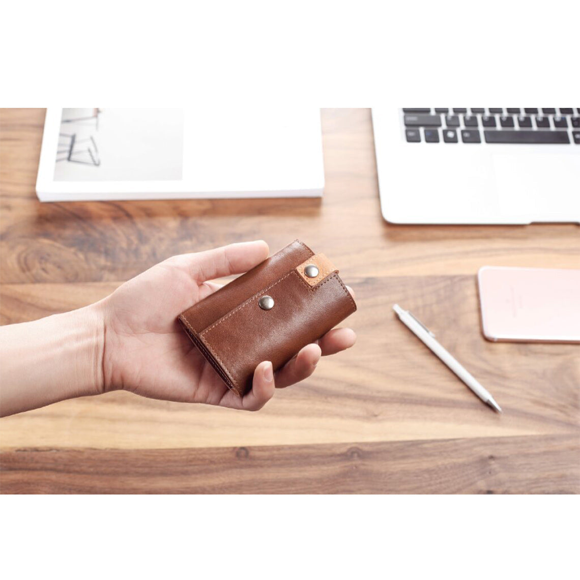Real Leather Slim Wallet Purse Credit Card Holder in Brown - Wirkin™
