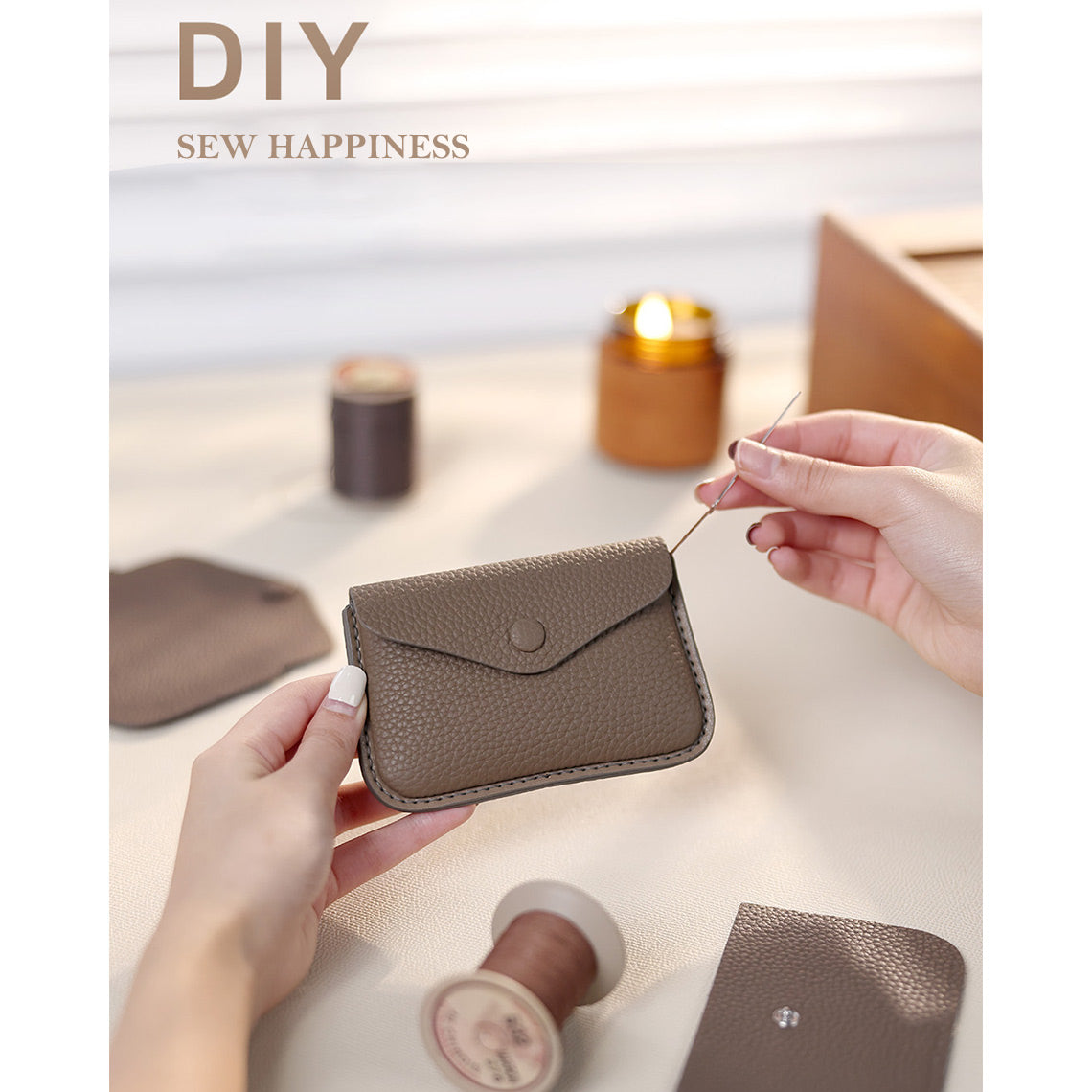 Handmade Leather Card Holder Purse DIY Kit | Taupe Genuine Leather Credit Card Holder - Wirkin™