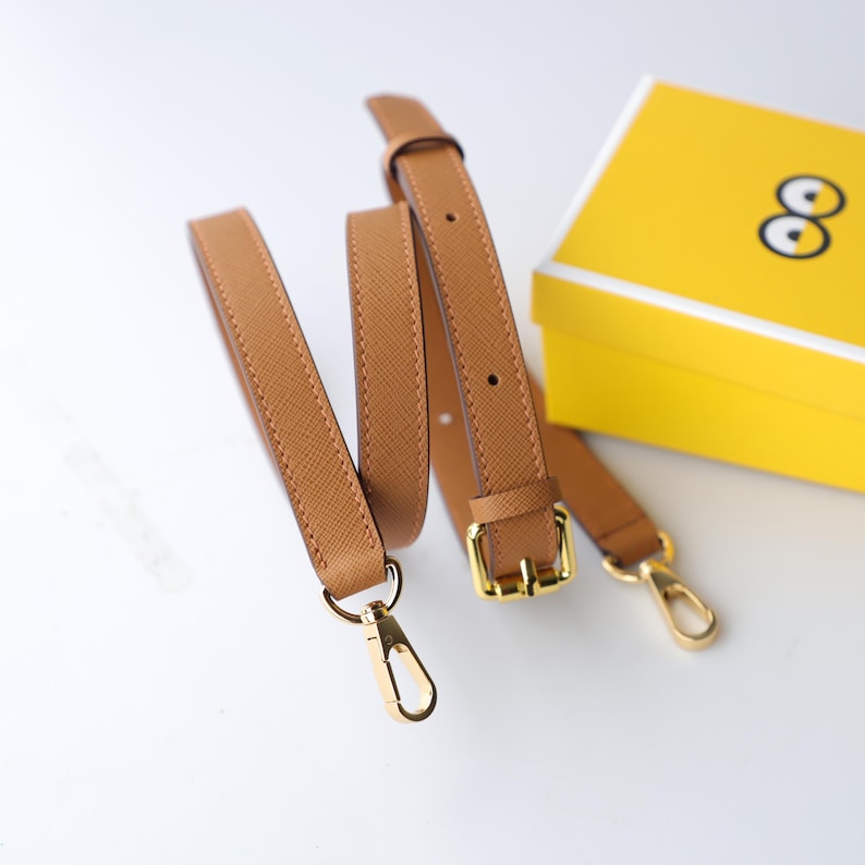 1.5cm Width Black Saffiano Leather Bag Shoulder Strap,Caramel Saffiano leather Adjustable bag strap