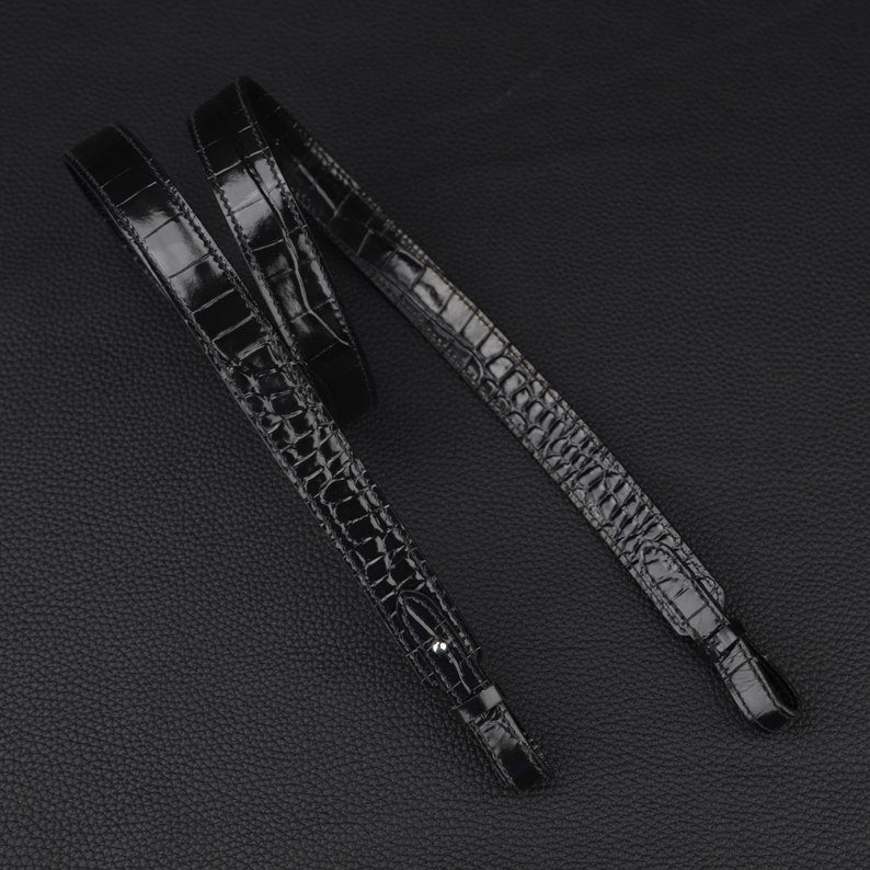 Hermès Style Black Crocodile Grain Leather Bandoulière (20mm Slim): Luxury Shoulder/Crossbody Strap