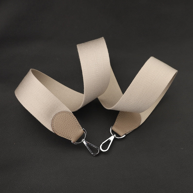 Canvas Bag Strap: 5cm Wide, Leather Accents, Gold Clasp