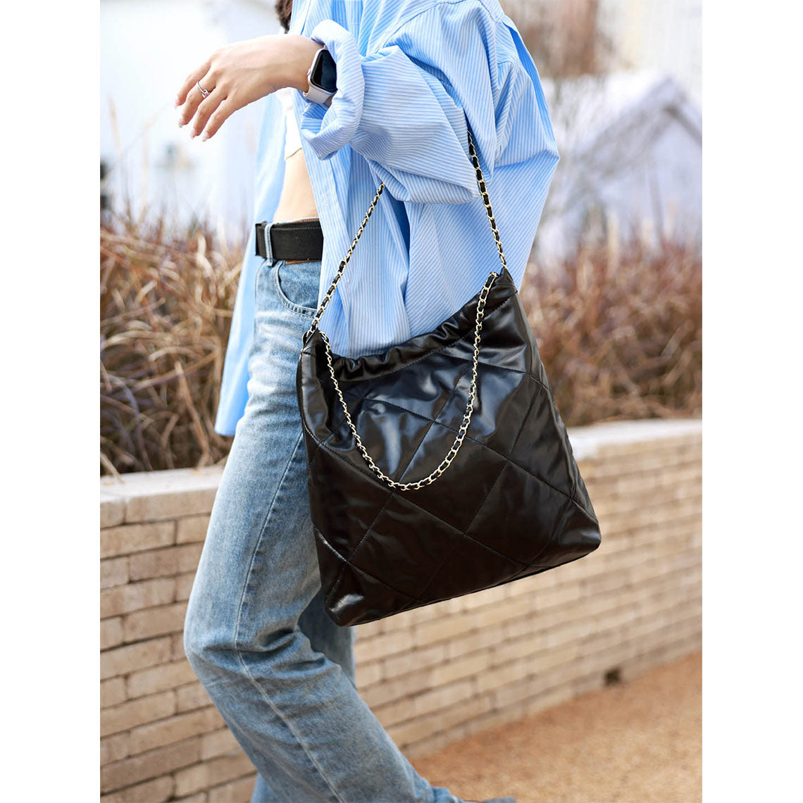 Classic Black Quilted Leather Chain Bag | Wirkin® Tote Bag DIY Kits