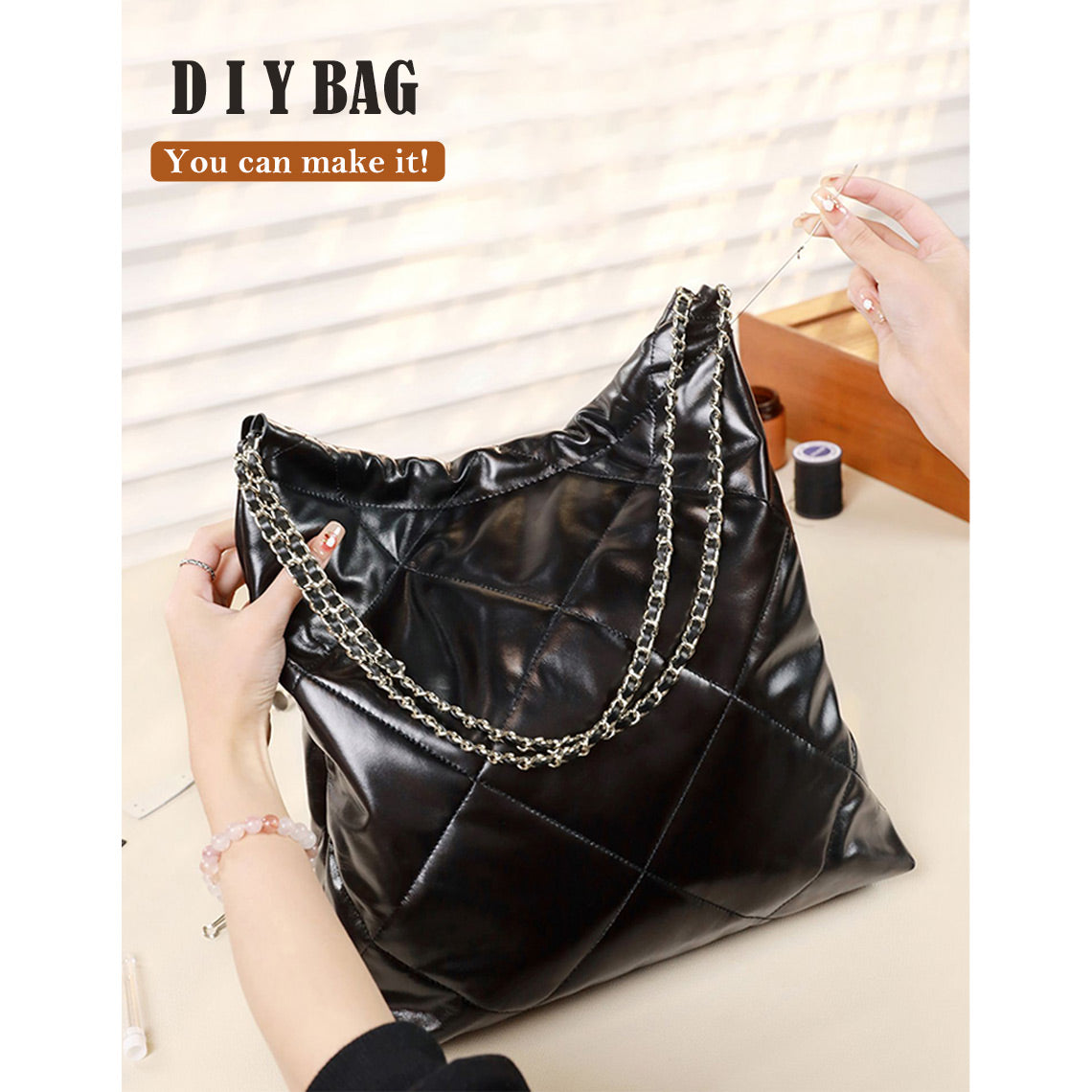 Wirkin® Top Grain Leather Quilted Chain Tote Bag DIY Kit