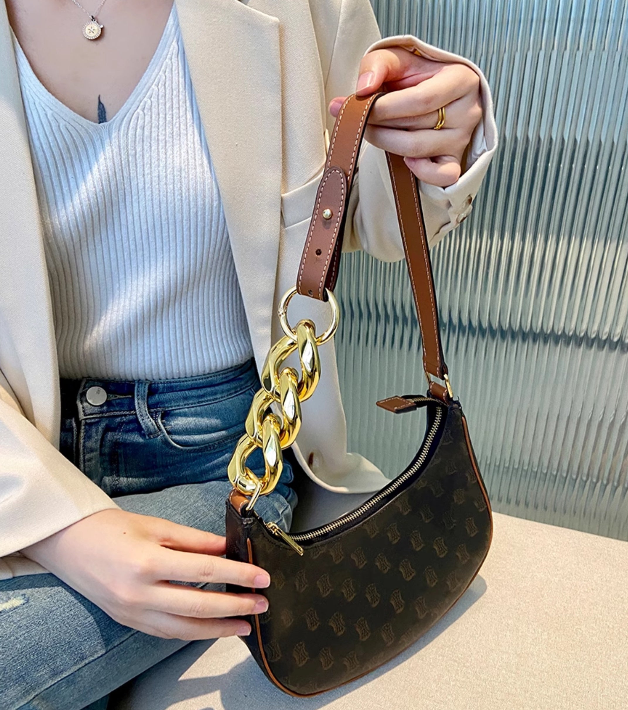 Metal Extension Chain for AVA 193952BZJ 04LU Handbag, Metal Extended Chain Shoulder Strap Accessory