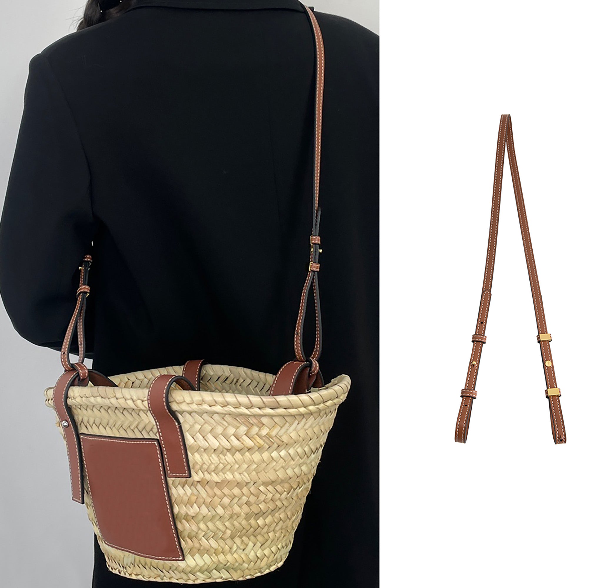 Crossbody Shoulder Strap for Large Basket Bag, Leather Material Shoulder Bag Replacement Accessory