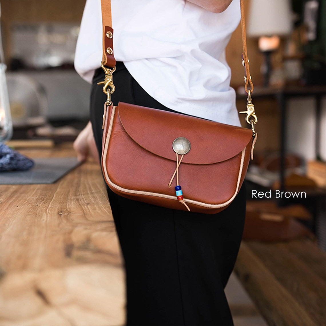 Brown leather handmade crossbody saddle bag | Wirkin™