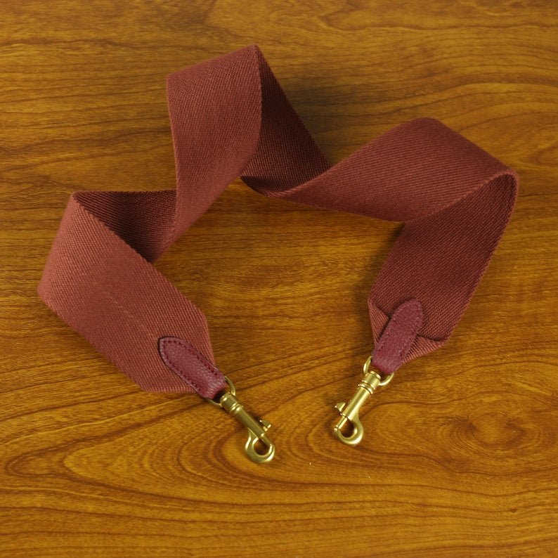 Black Calfskin Leather Bag Strap: 2.4inch Wide Canvas