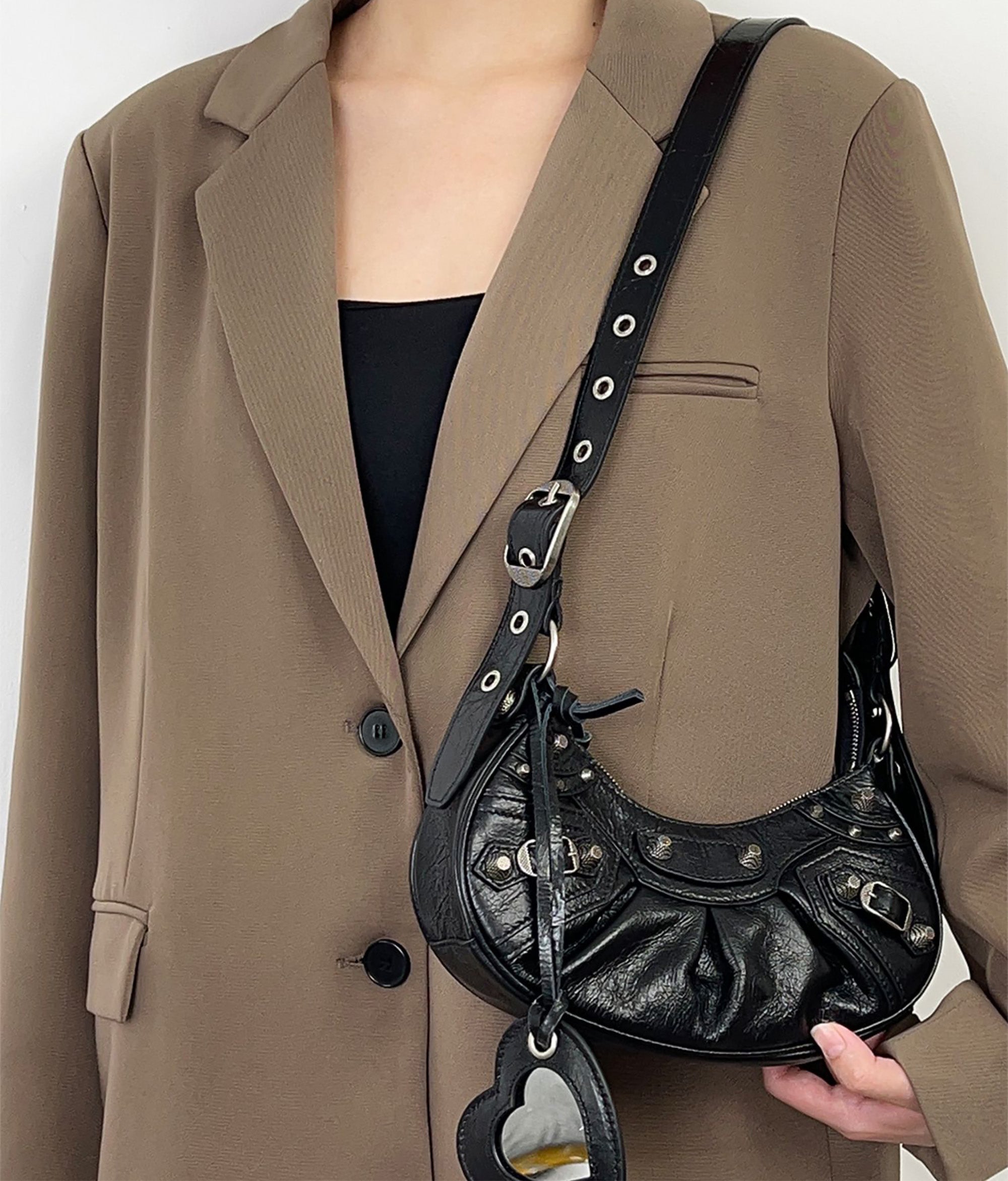 Le Cagole bag crossbody strap replacement, black genuine leather shoulder strap for underarm bag
