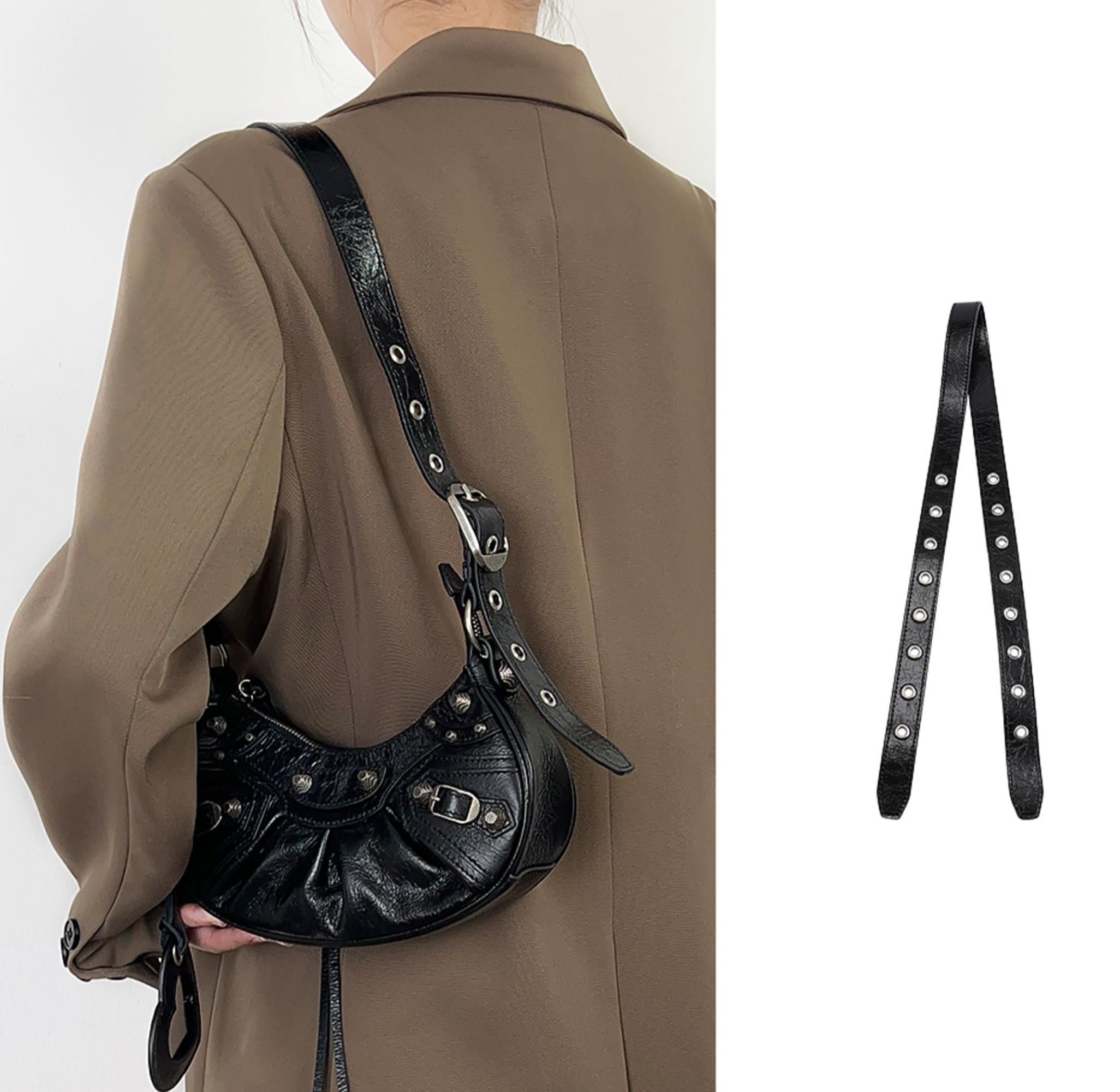 Le Cagole bag crossbody strap replacement, black genuine leather shoulder strap for underarm bag