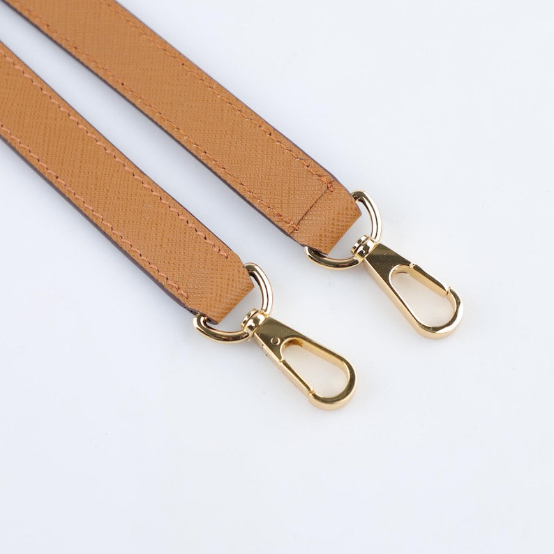 1.5cm Width Black Saffiano Leather Bag Shoulder Strap,Caramel Saffiano leather Adjustable bag strap