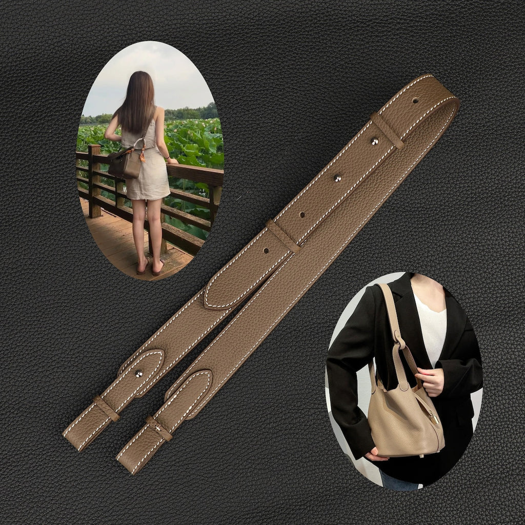 Hermès Style Etoupe (18) Togo Leather Adjustable Bandoulière: Compatible Crossbody/Shoulder Strap for Picotin & Lindy Bags