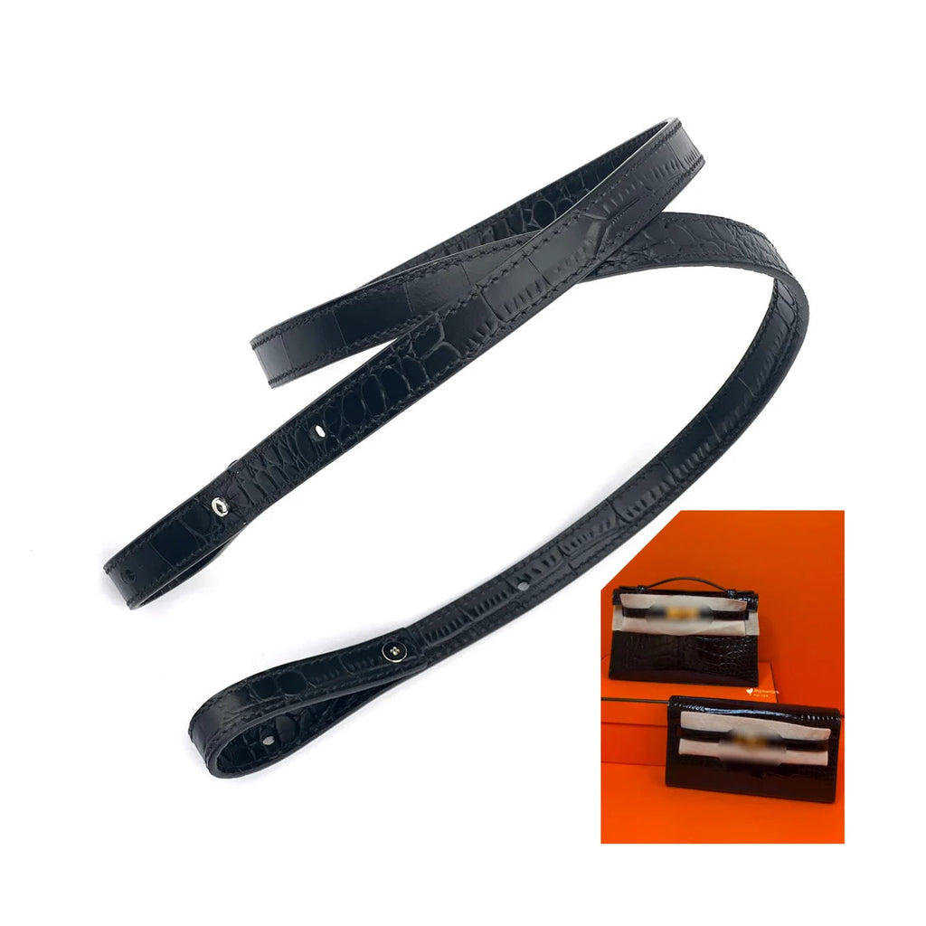 Hermès Style Black Crocodile Grain Leather Bandoulière (15mm Slim): Luxury Crossbody/Shoulder Strap