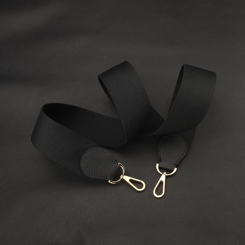 Canvas Bag Strap: 5cm Wide, Leather Accents, Gold Clasp