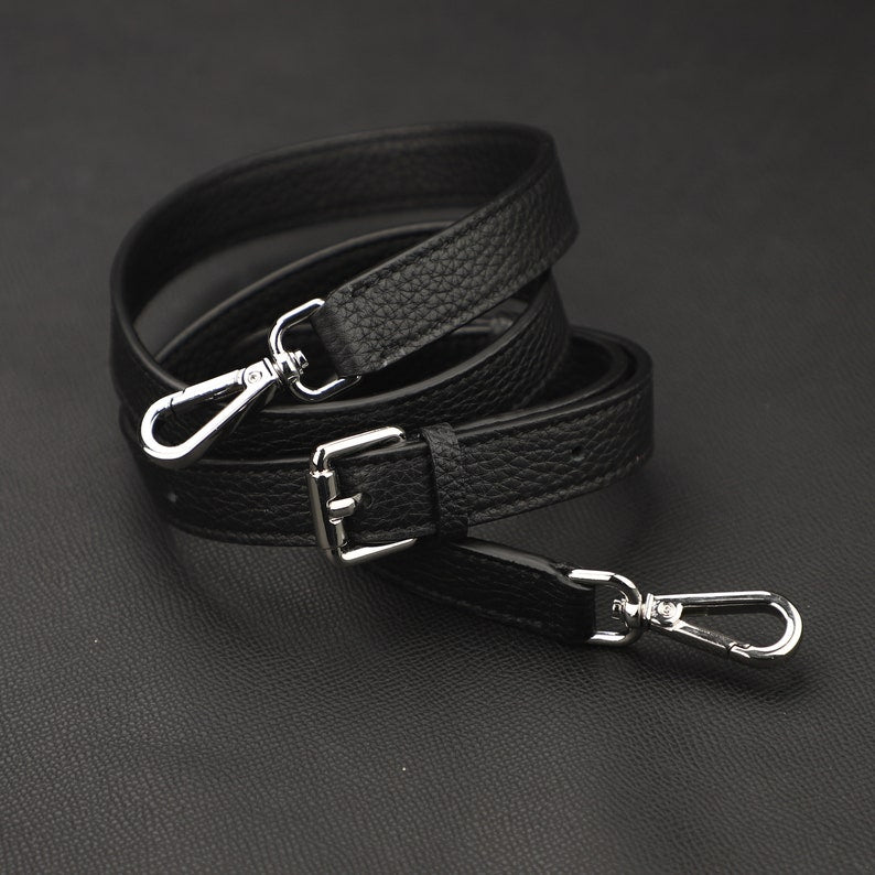 Hermès Style Black Togo Leather Adjustable Bandoulière (18mm Slim): Compatible Crossbody/Shoulder Strap