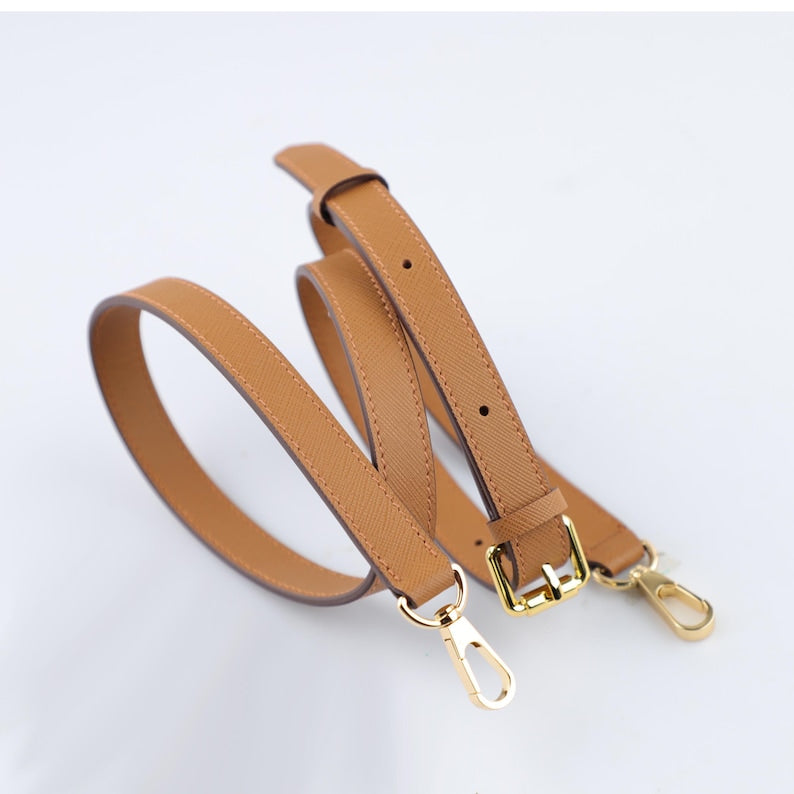 1.5cm Width Black Saffiano Leather Bag Shoulder Strap,Caramel Saffiano leather Adjustable bag strap