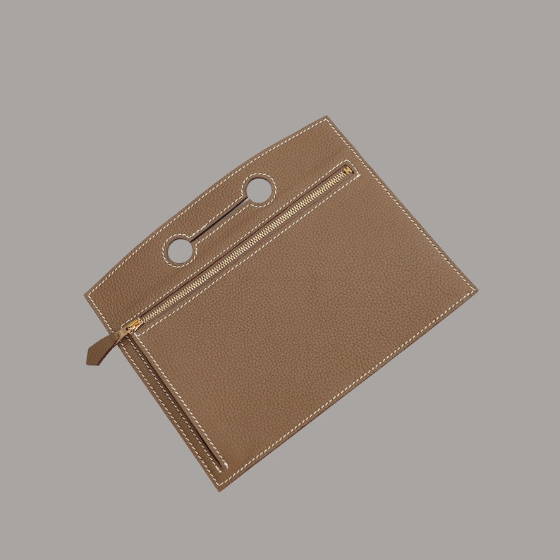 Black Togo Leather Backpocket Pouch with Gold Hardware for Birkin Bag