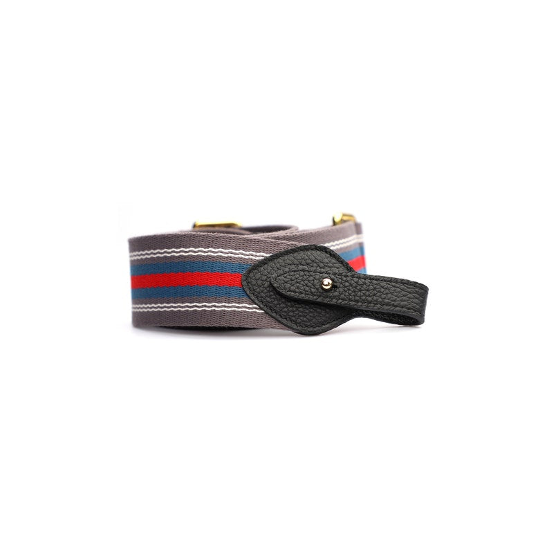 Striped Bag Strap: Adjustable Cotton Webbing with Black Leather Ends