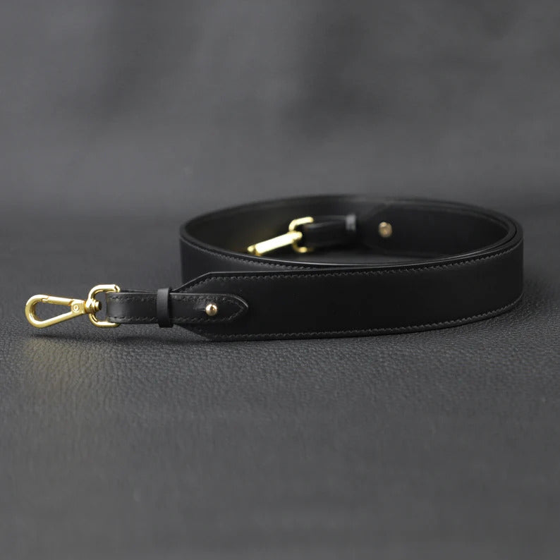Hermès Style Black Swift Leather Bandoulière (30mm Wide): Detachable Shoulder/Crossbody Strap Compatible with Luxury Bags