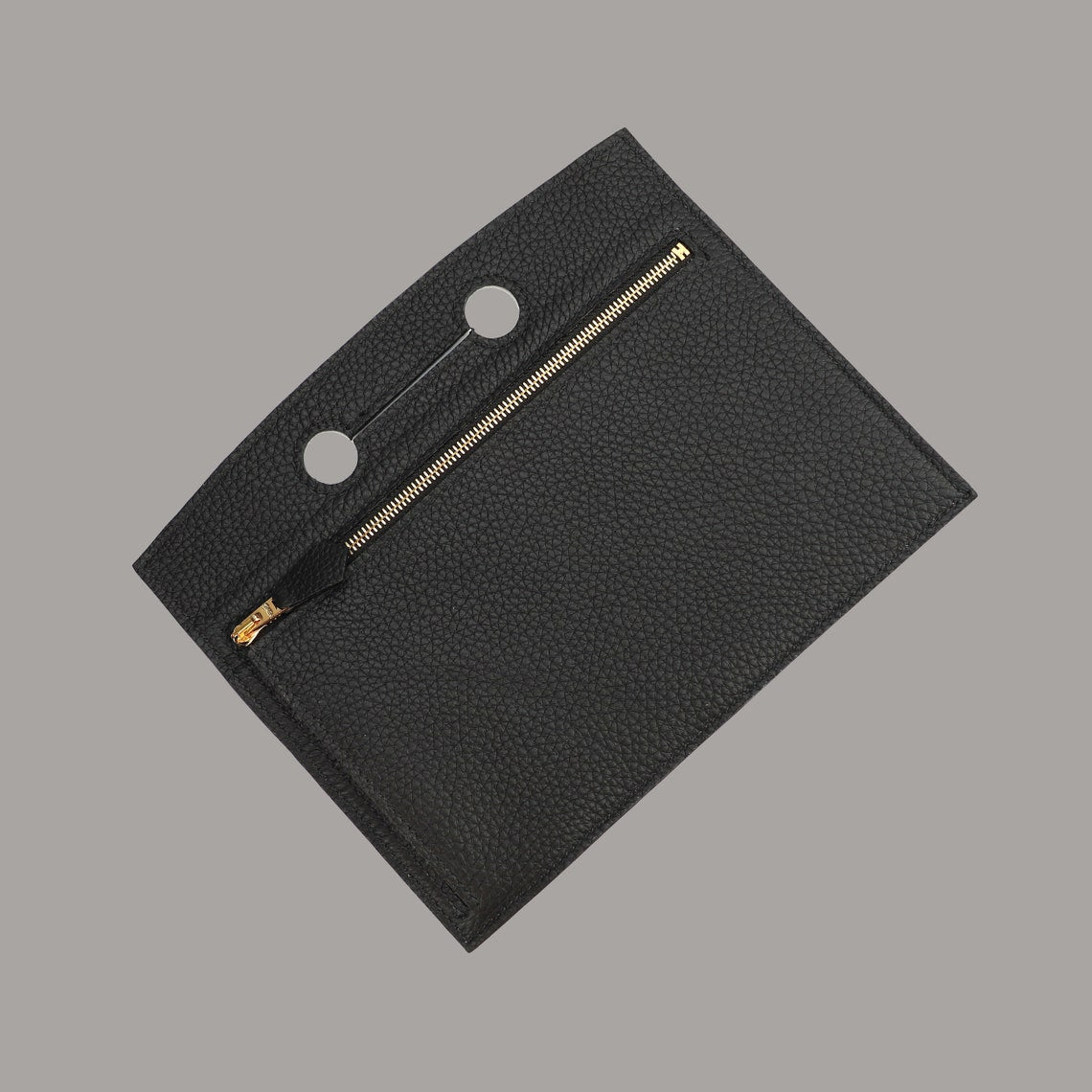 Black Togo Leather Backpocket Pouch with Gold Hardware for Birkin Bag