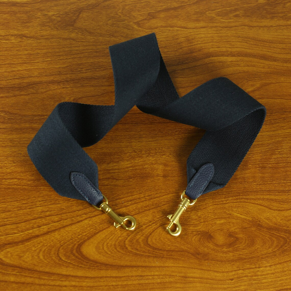 Black Calfskin Leather Bag Strap: 2.4inch Wide Canvas