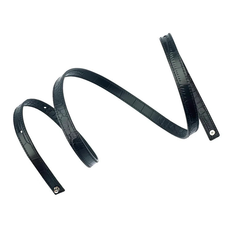 Hermès Style Black Crocodile Grain Leather Bandoulière (15mm Slim): Luxury Crossbody/Shoulder Strap