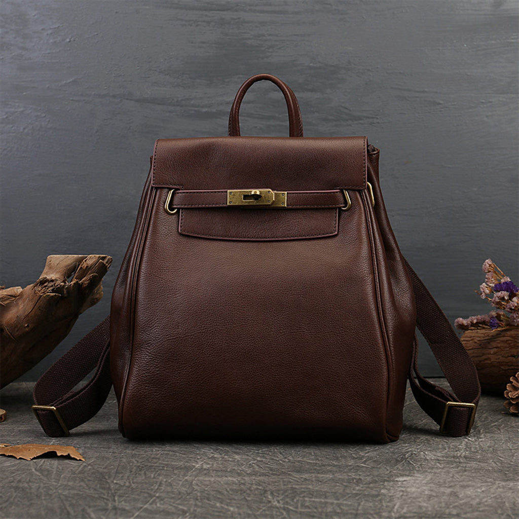 Vintage Leather Backpacks in Saddle Brown | Pebbled Genuine Leather Backpack for Women - Wirkin®
