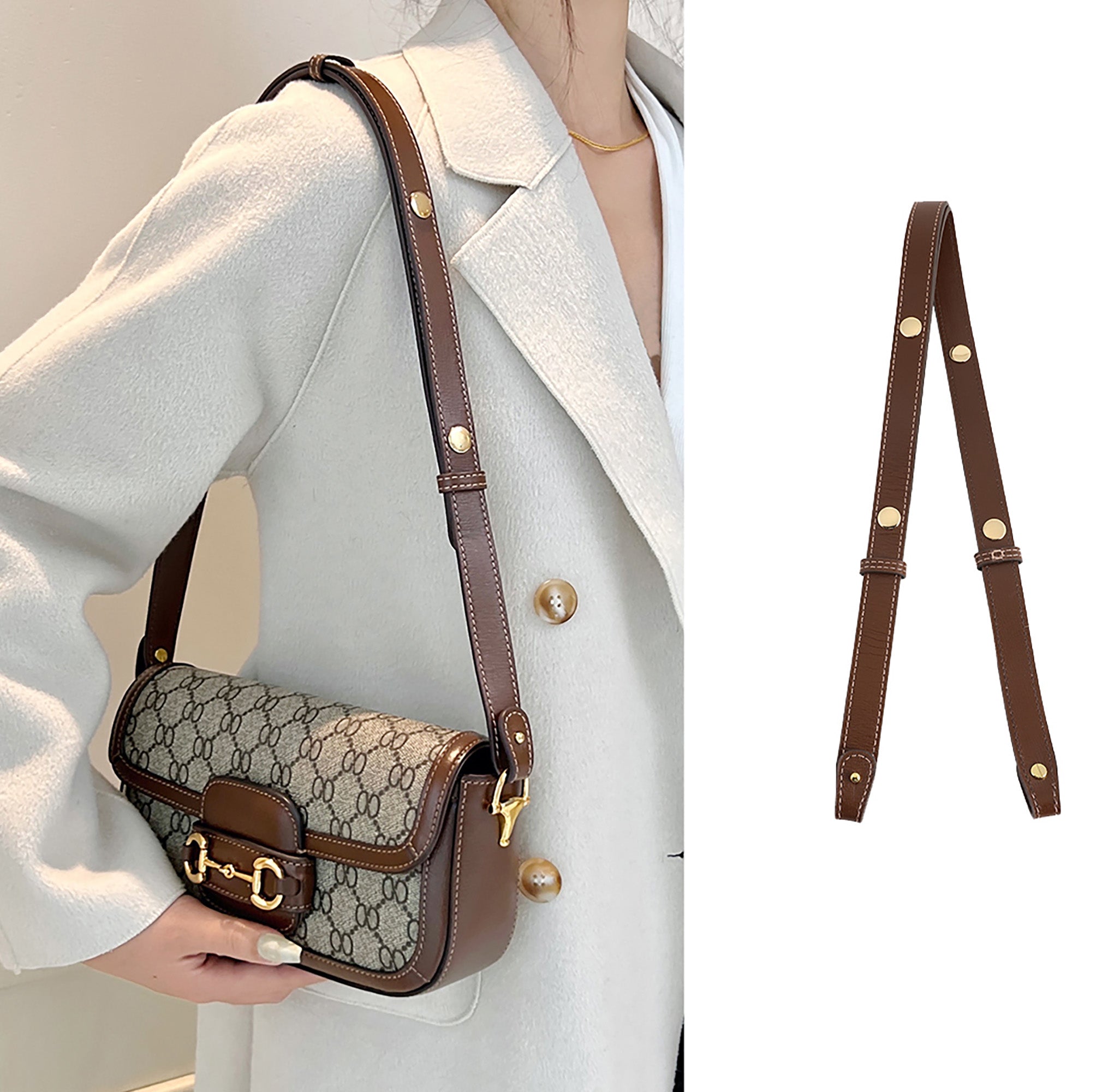 Horsebit 1955 bag leather shoulder strap, women's crossbody bag replacement strap, underarm bag shoulder strap