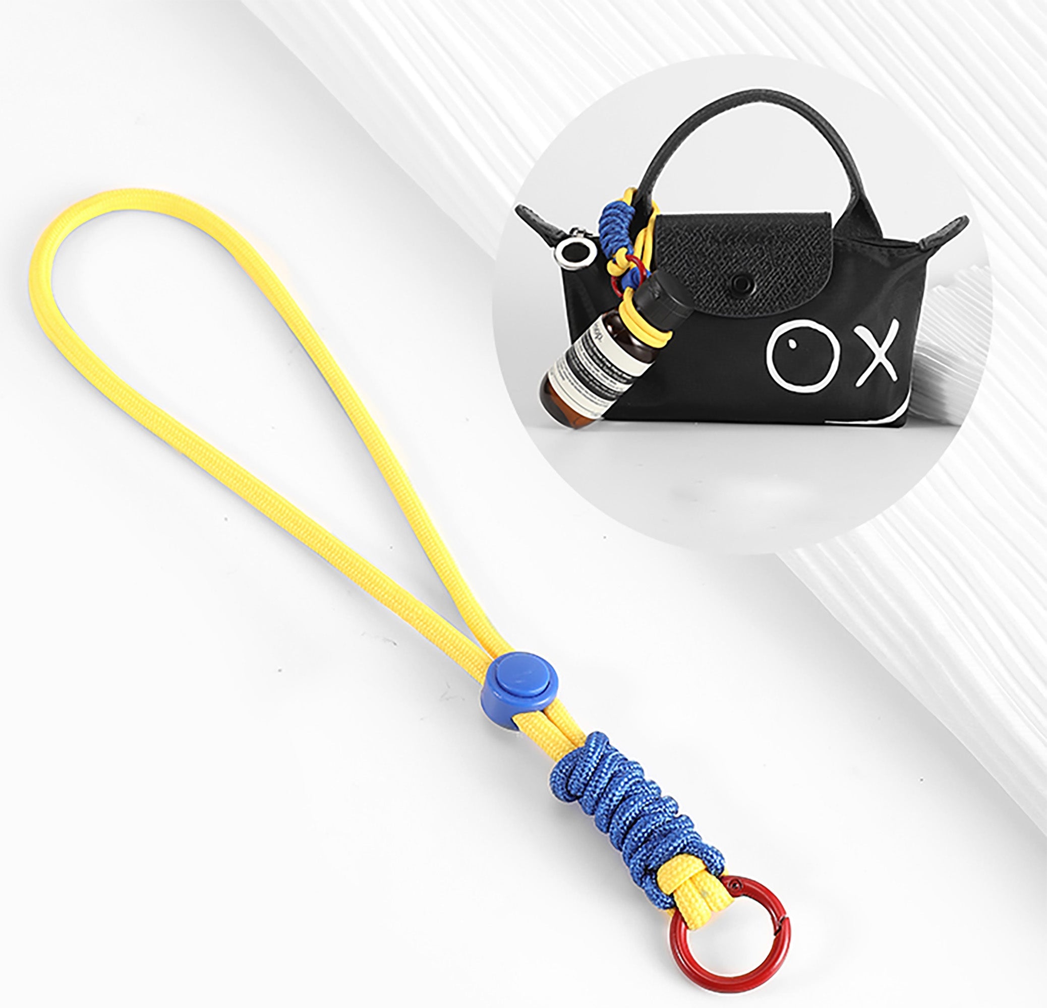 Paracord Lanyard Keychain, Cell Phone Keychain Rope Wrist Lanyards Braided Strap,Longchamp mini bag strap, hand-woven colorful rope pendant, hand strap keychain accessory.