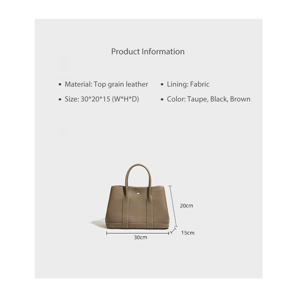 Taupe Leather Handbag Size | Genuine Leather Bag - Wirkin™