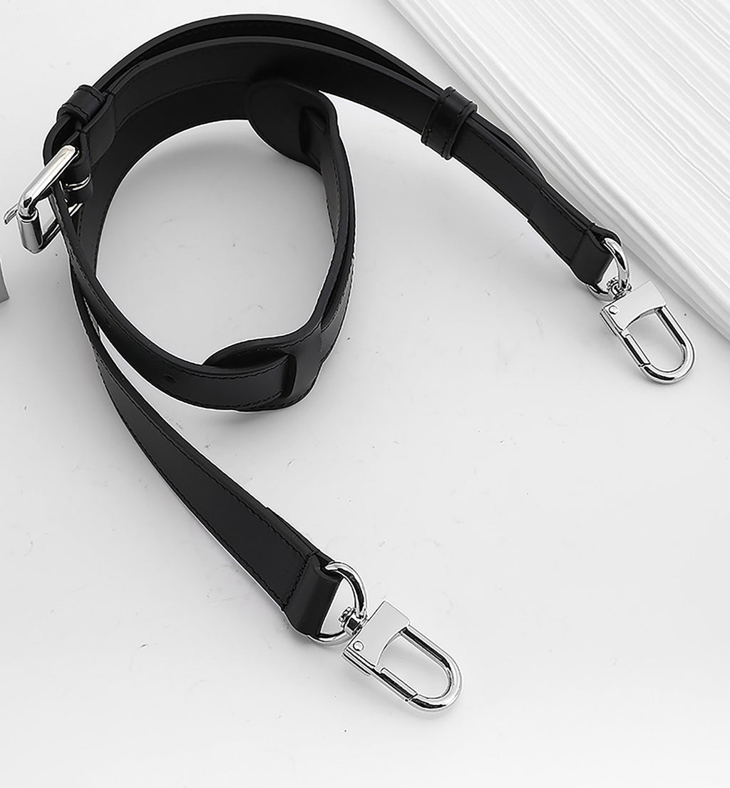 KEEPALL BANDOULIERE Replacement Strap for Travel Bag, Genuine Leather in Natural Vachetta Color, Black Travel Bag Strap