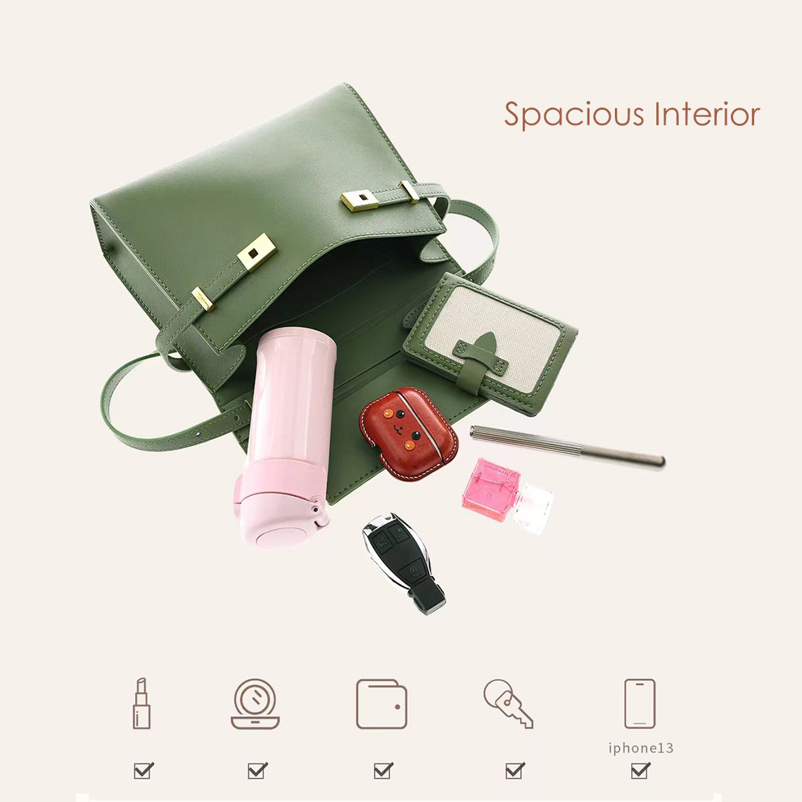 Designer Shoulder Bag Purse in Green | Spacious Interior for Day to Day Wear - Wirkin™